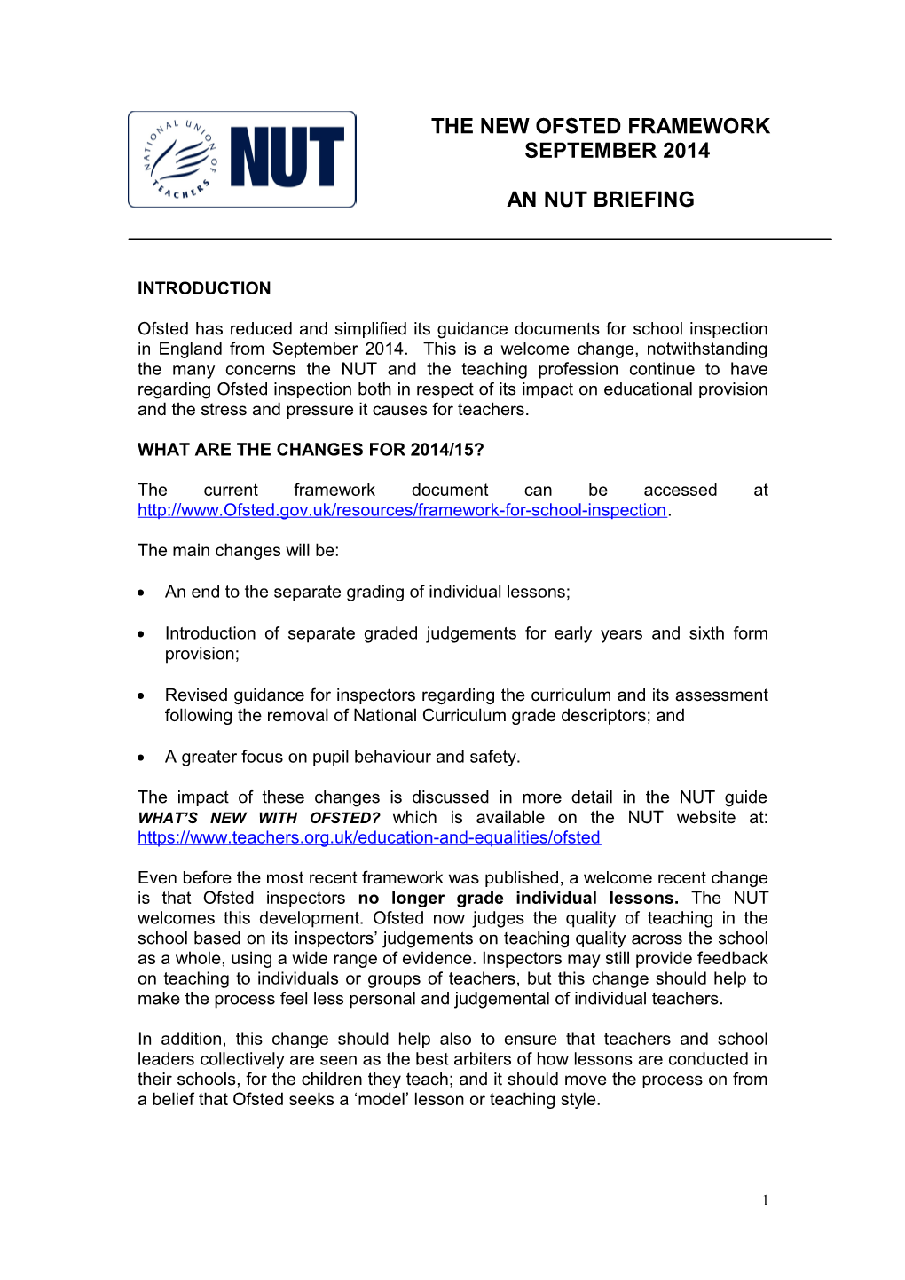 The New Ofsted Framework September 2014