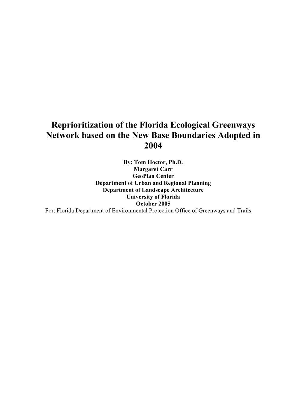 2004 Reprioritization of the Florida Ecological Greenways Network