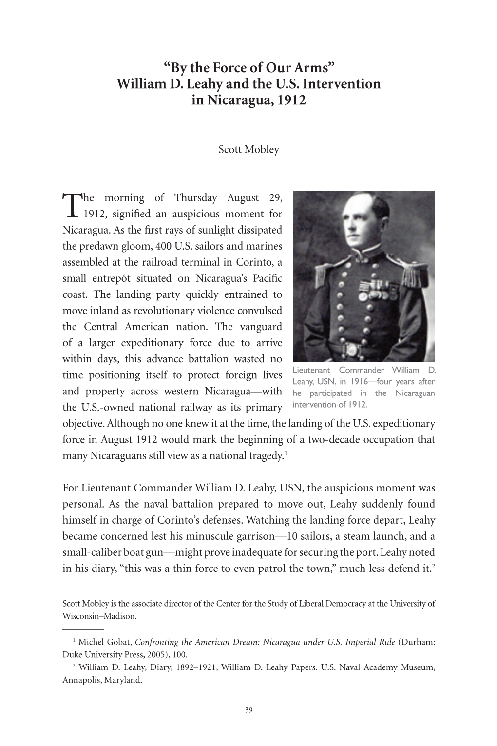 “By the Force of Our Arms” William D. Leahy and the U.S. Intervention in Nicaragua, 1912