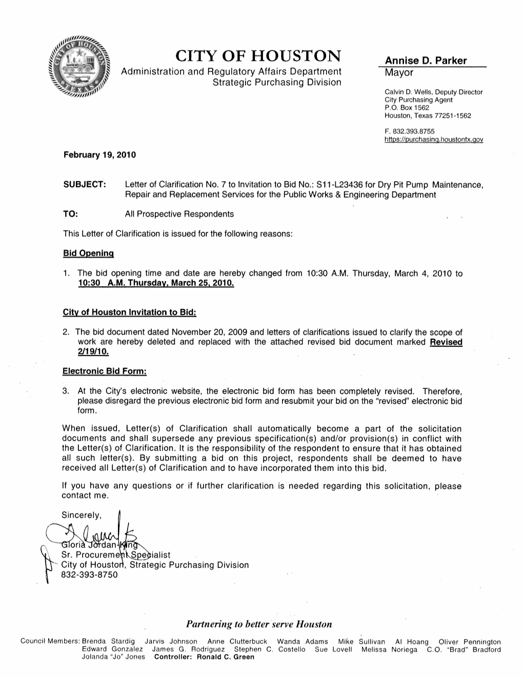 City of Houston Invitation to Bid Revised 2/19/10