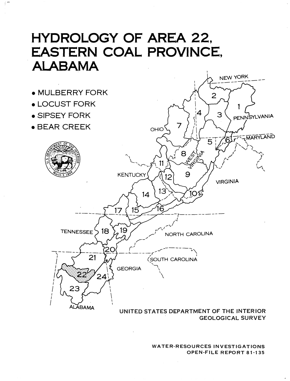 Hydrology of Area 22, Eastern Coal Province, Alabama New York