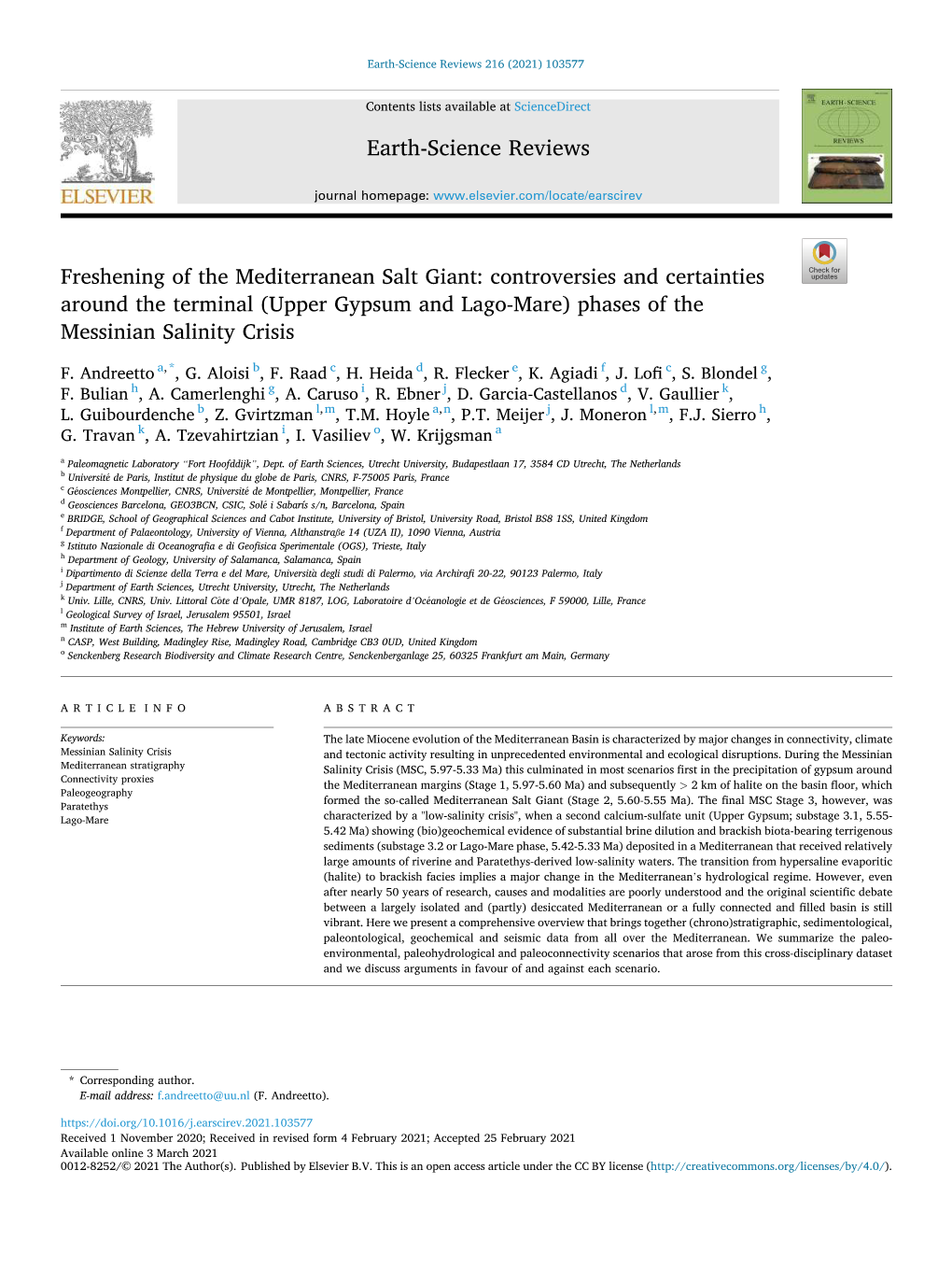 (Upper Gypsum and Lago-Mare) Phases of the Messinian Salinity Crisis