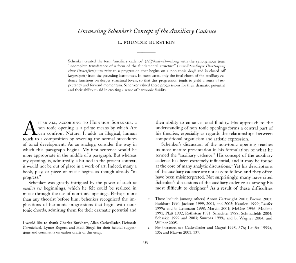 Unraveling Schenker's Concept of the Auxiliary Cadence 161
