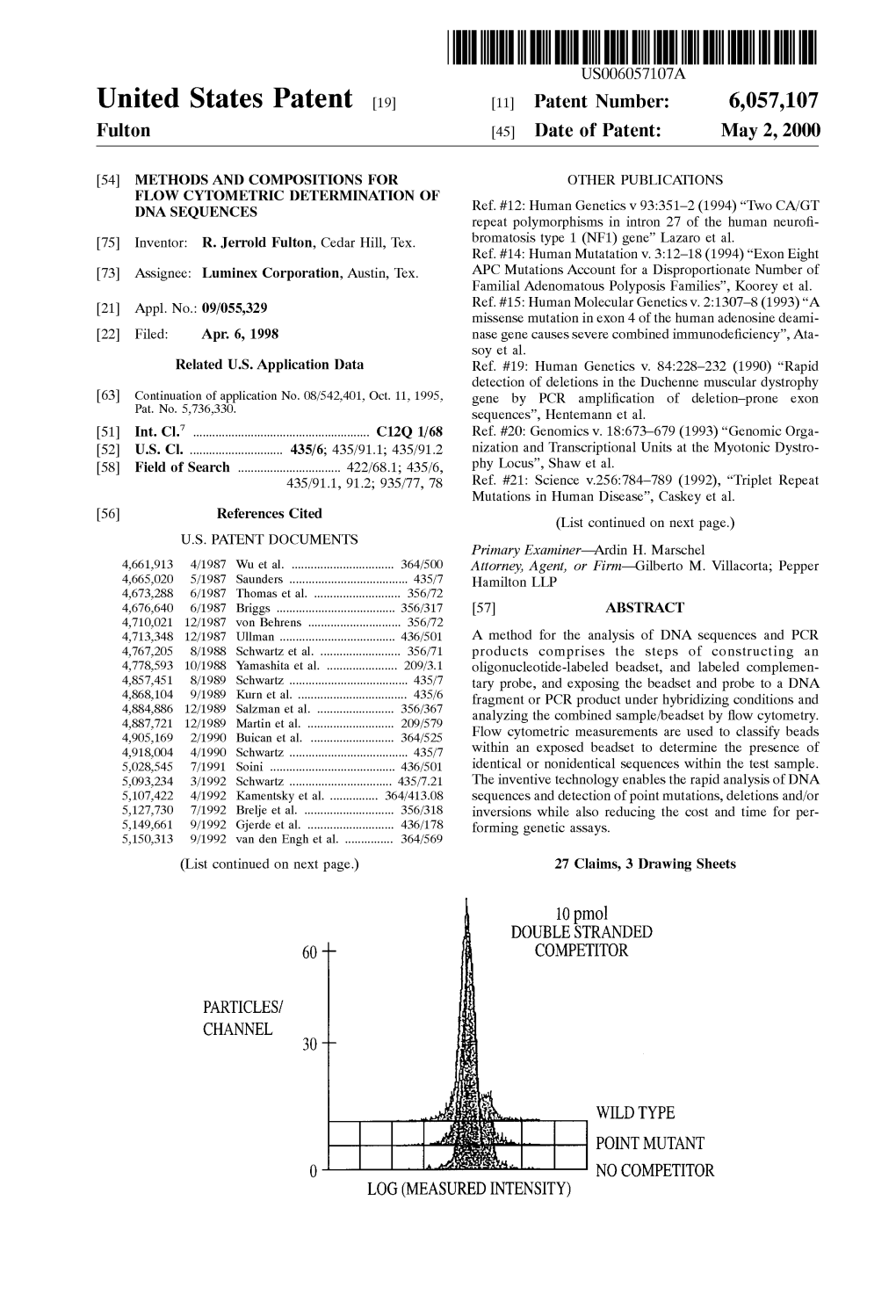 United States Patent (19) 11 Patent Number: 6,057,107 Fulton (45) Date of Patent: May 2, 2000