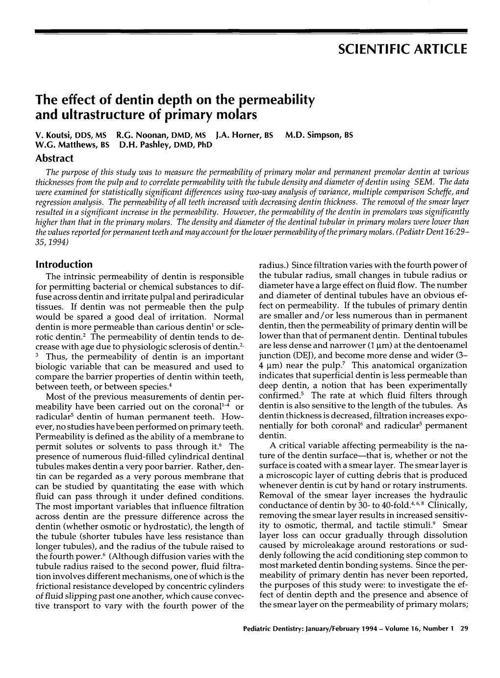 The Effect of Dentin Depth on the Permeability and Ultrastructure of Primary Molars