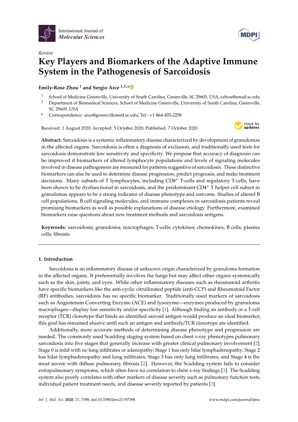 Key Players and Biomarkers of the Adaptive Immune System in the Pathogenesis of Sarcoidosis