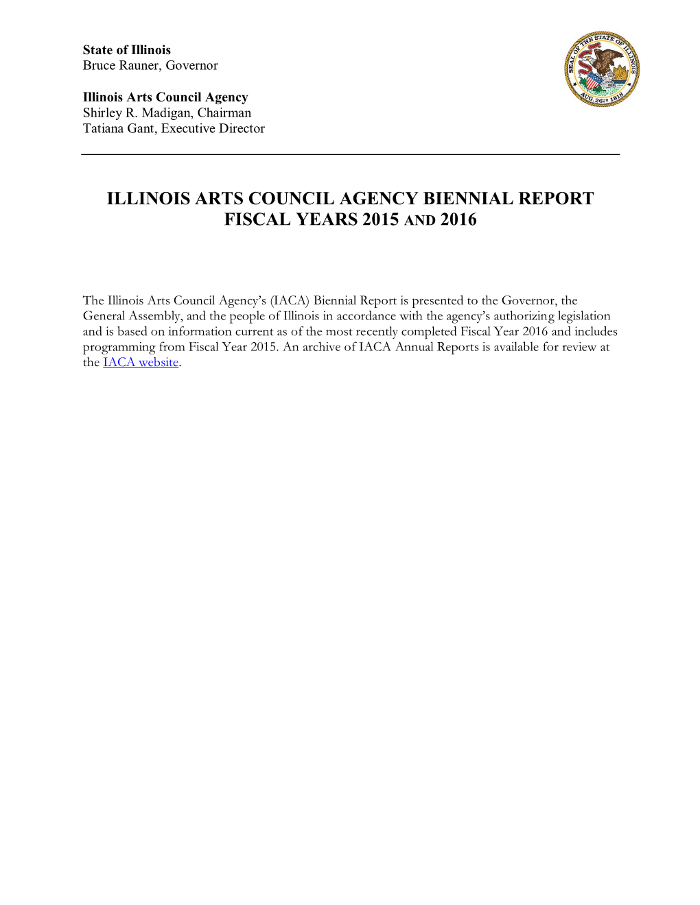 Illinois Arts Council Agency Biennial Report FY15-16