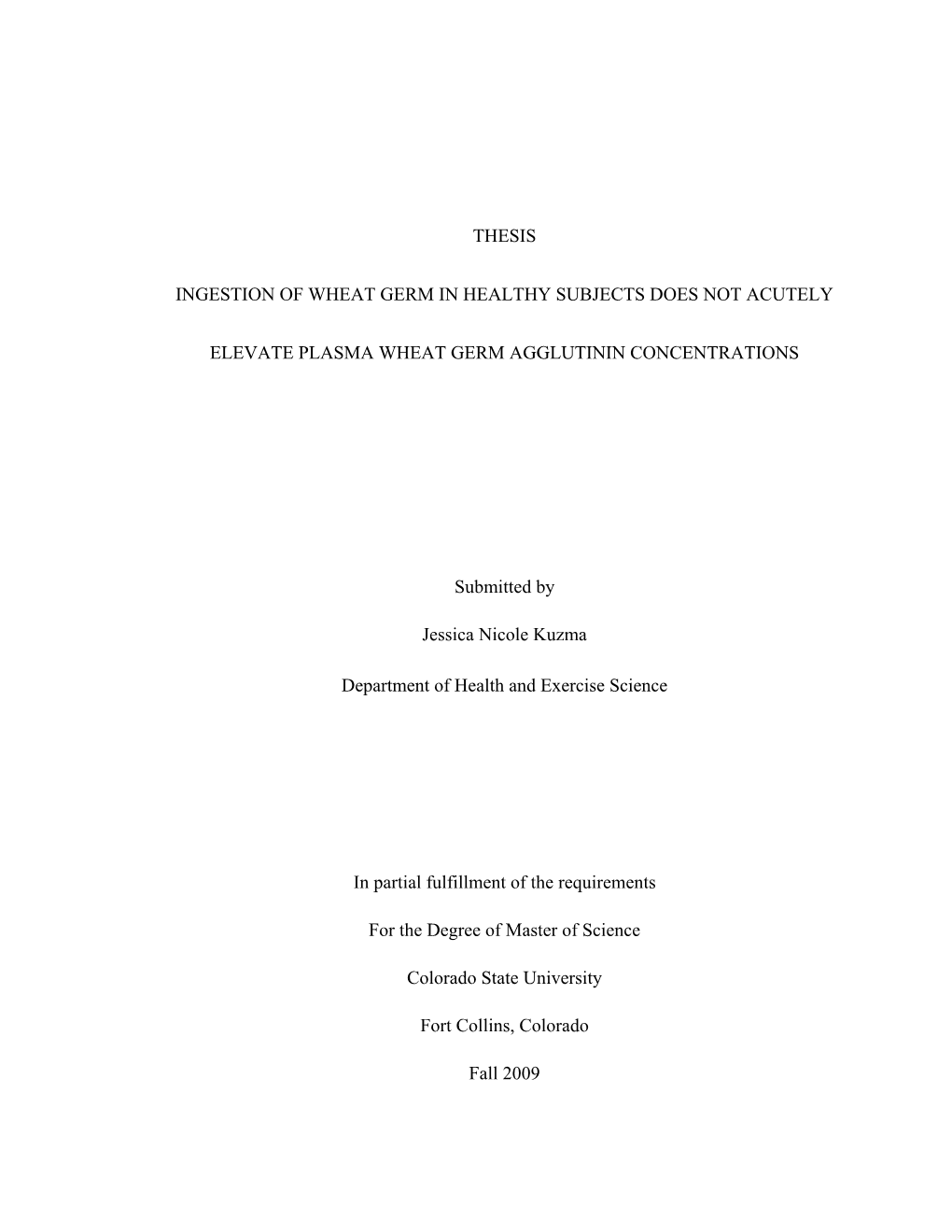 Thesis Ingestion of Wheat Germ in Healthy Subjects