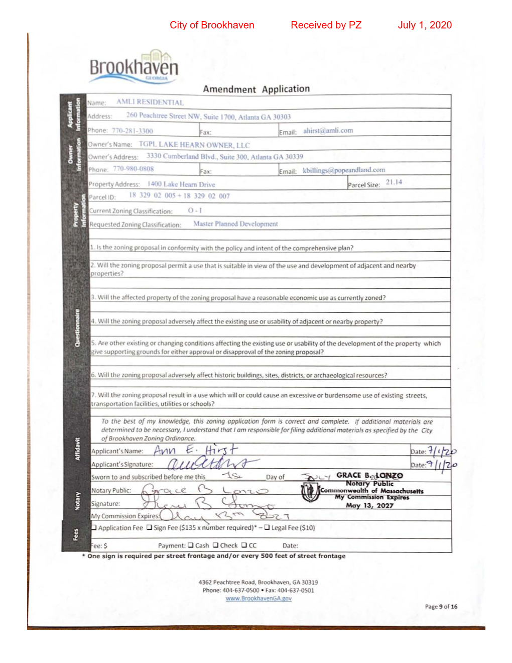 City of Brookhaven Received by PZ July 1, 2020 City of Brookhaven Received by PZ July 1, 2020