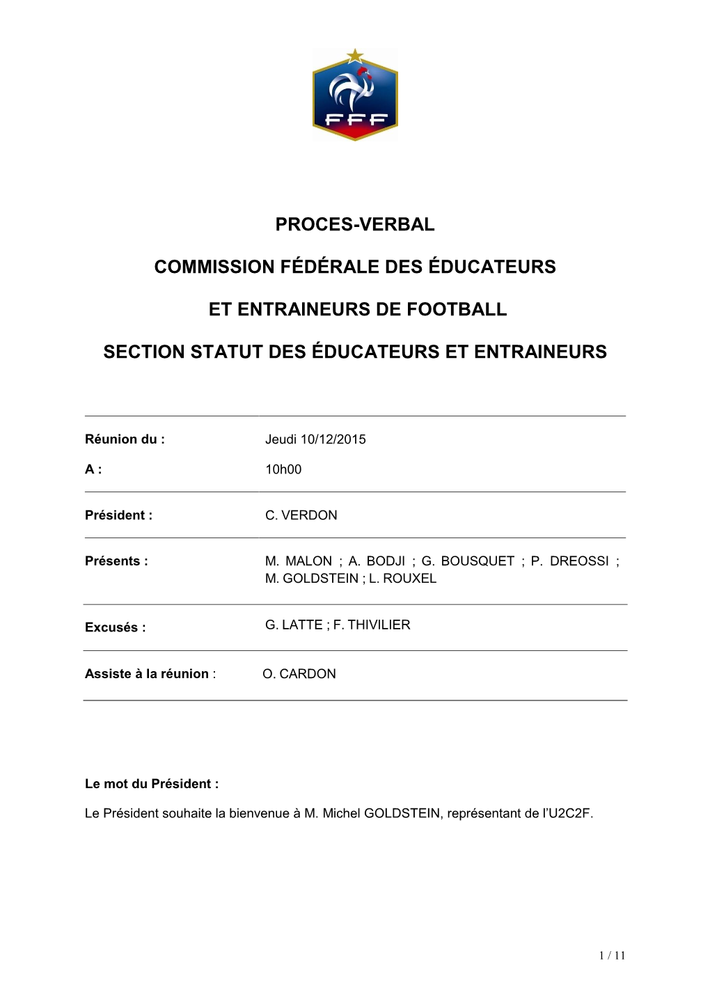 Proces-Verbal Commission Fédérale Des