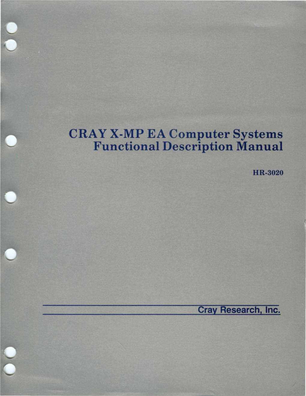 Era Y X-MP EA Computer Systems Functional Description Manual