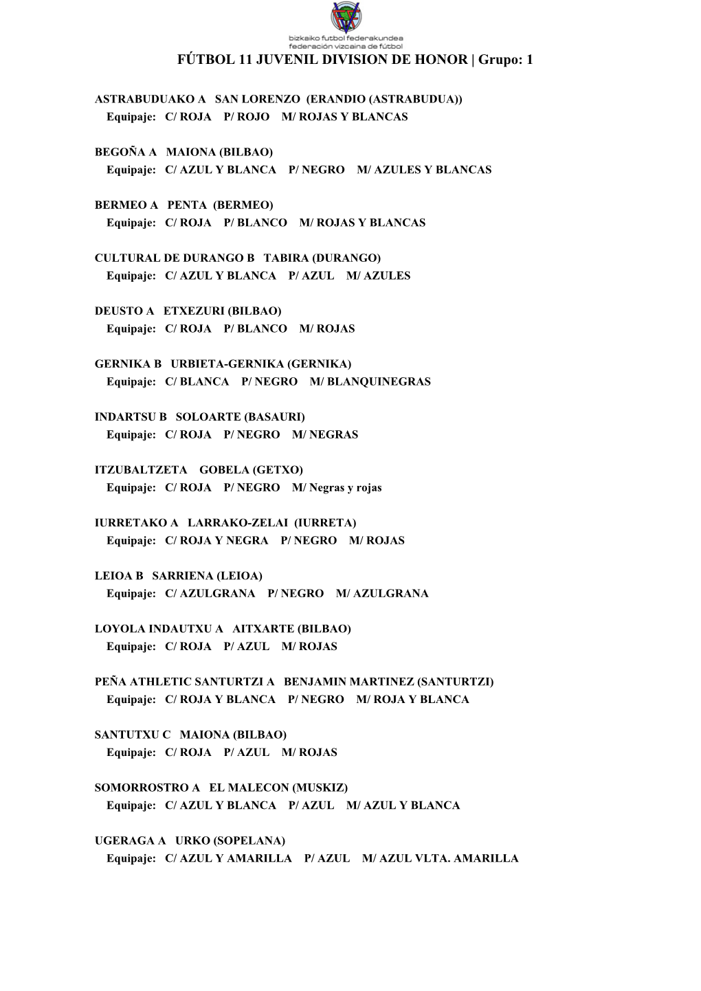 FÚTBOL 11 JUVENIL DIVISION DE HONOR | Grupo: 1