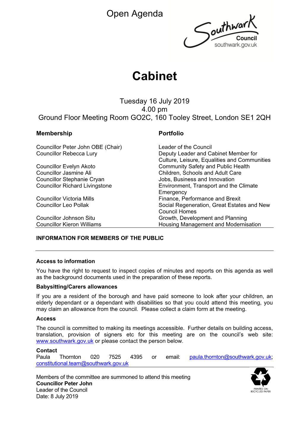 (Public Pack)Agenda Document for Cabinet, 16/07/2019 16:00