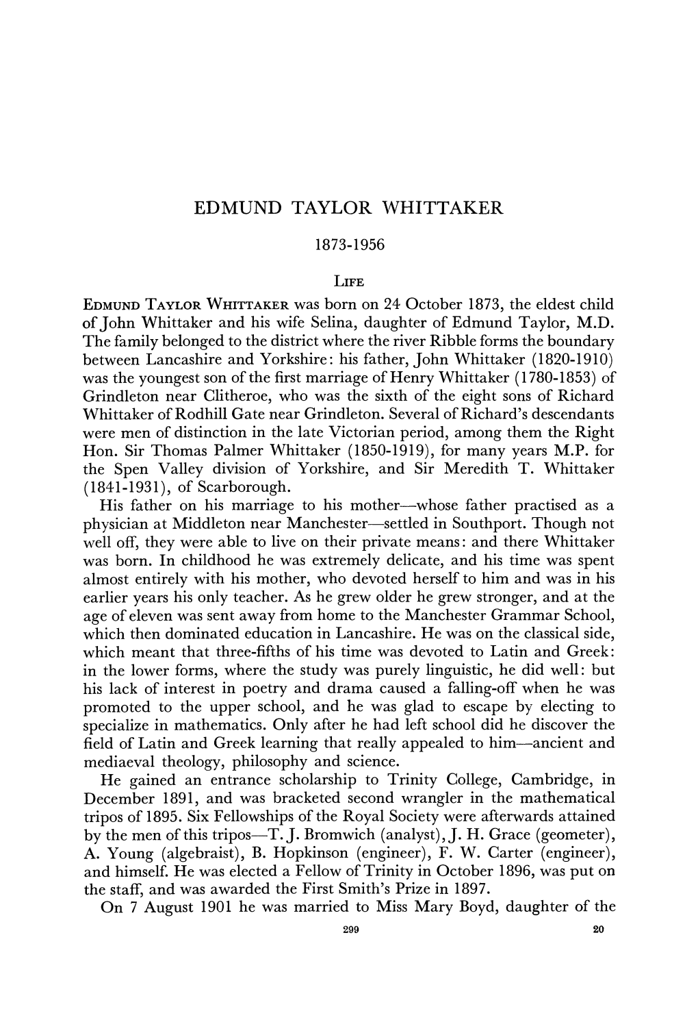 Edmund Taylor Whittaker. 1873-1956