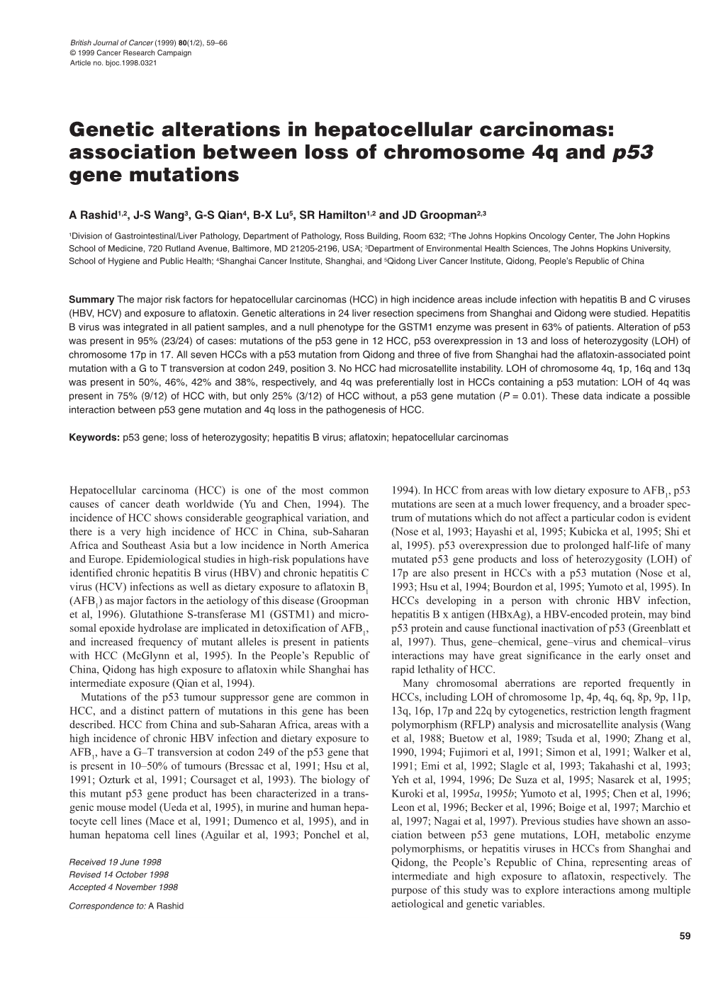 Genetic Alterations in Hepatocellular Carcinomas: Association Between