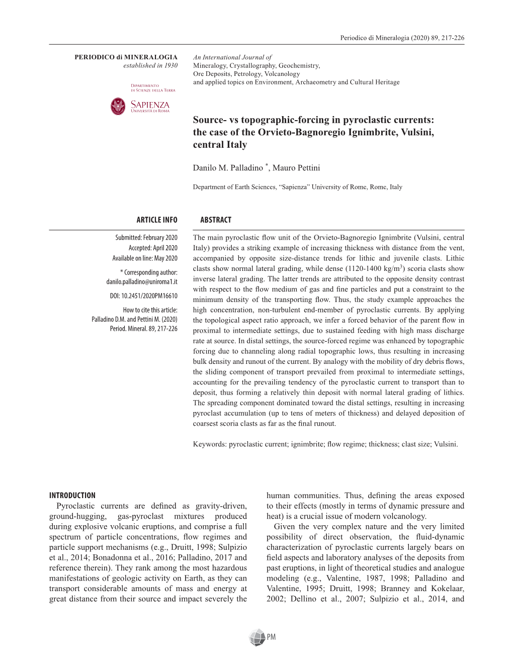 Source- Vs Topographic-Forcing in Pyroclastic Currents: the Case of the Orvieto-Bagnoregio Ignimbrite, Vulsini, Central Italy