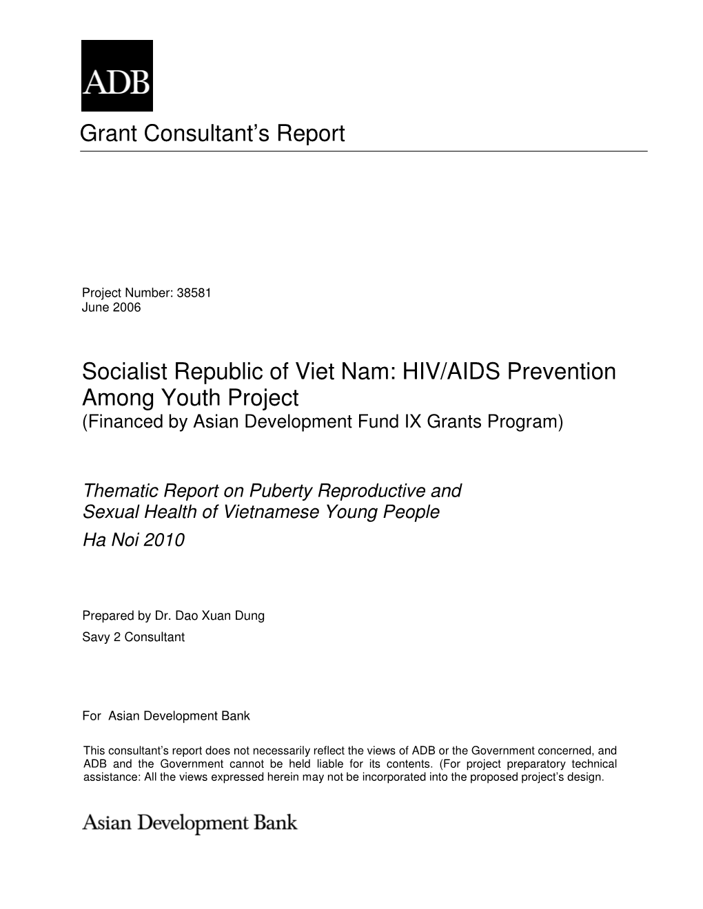 TACR: Viet Nam: HIV/AIDS Prevention Among Youth Project