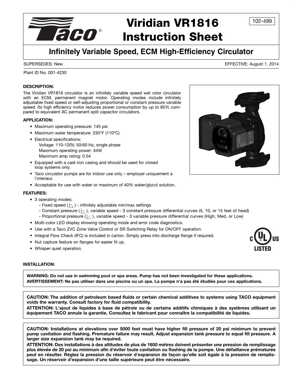 Viridian VR1816 Instruction Sheet