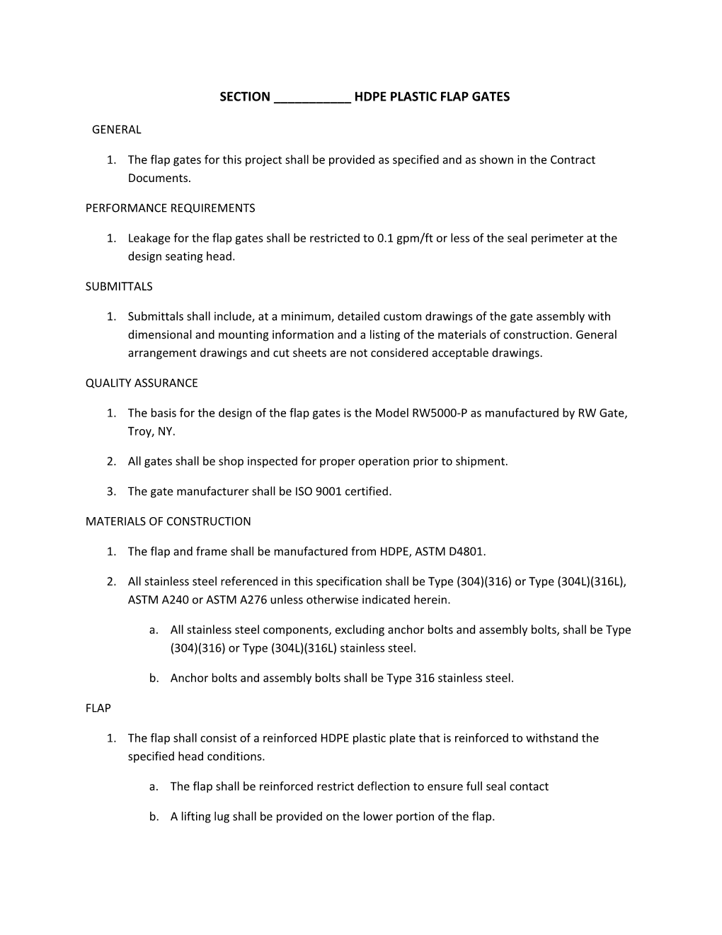 Section ______Hdpe Plastic Flap Gates