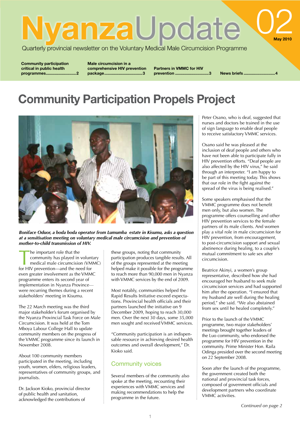 Nyanza Update Is a Quarterly Newsletter Published by the Nyanza Provincial Task Force on Male Circumcision