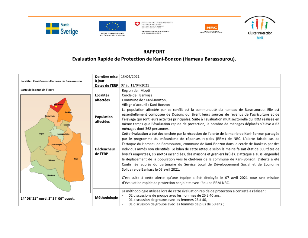 RAPPORT Evaluation Rapide De Protection De Kani-Bonzon (Hameau Barassourou)