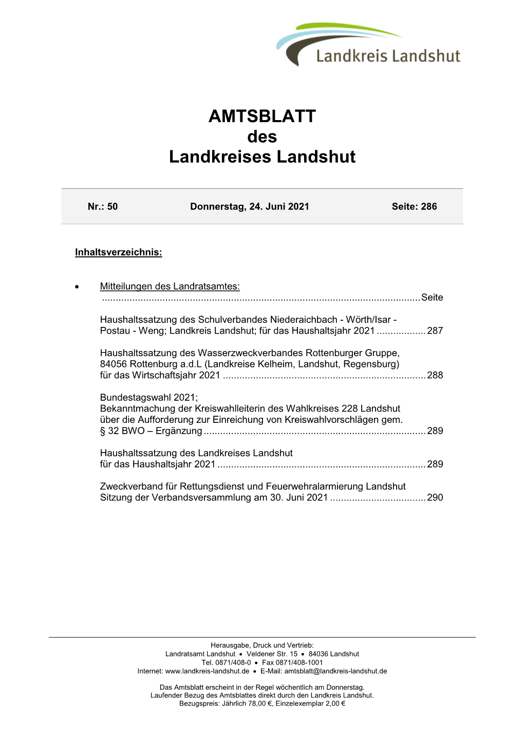 Amtsblatt Nr. 50/2021 Vom 24.06.2021
