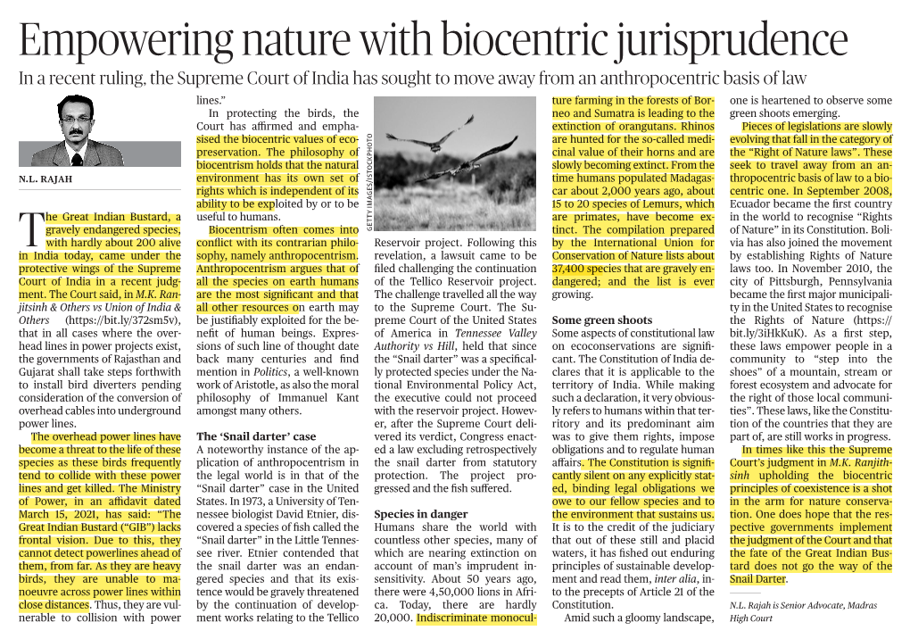 Empowering Nature with Biocentric Jurisprudence