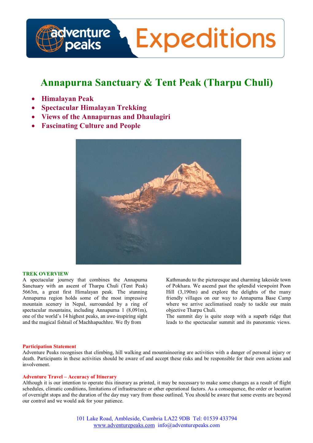 Annapurna Sanctuary & Tent Peak (Tharpu Chuli)