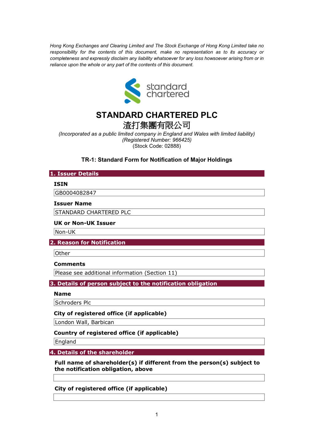 Standard Chartered Plc 渣打集團有限公司
