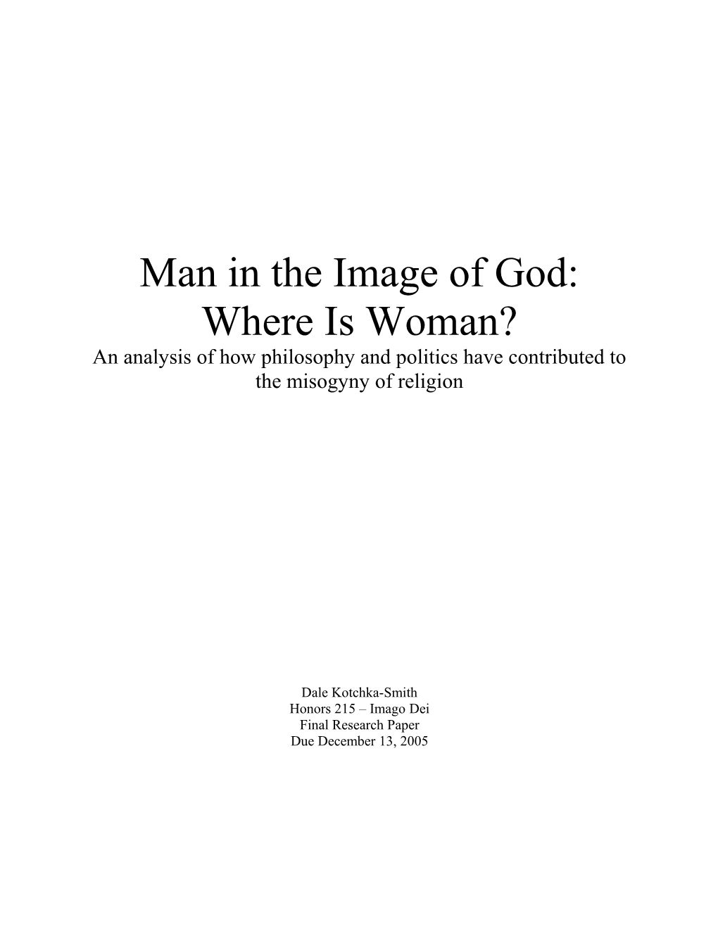 Man in the Image of God: Where Is Woman