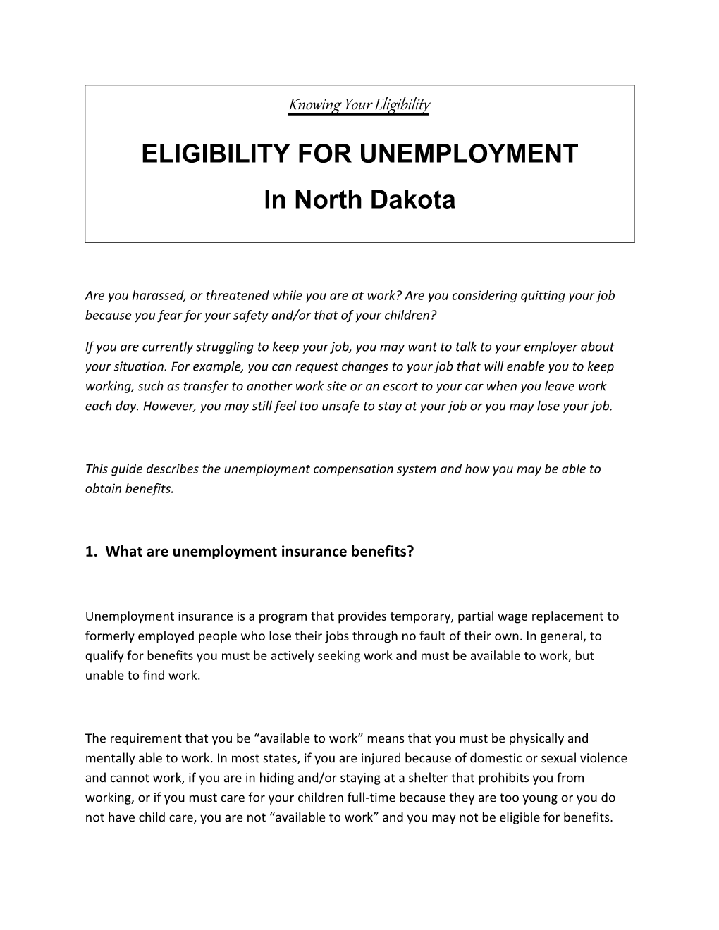 Eligibility for Unemployment s1