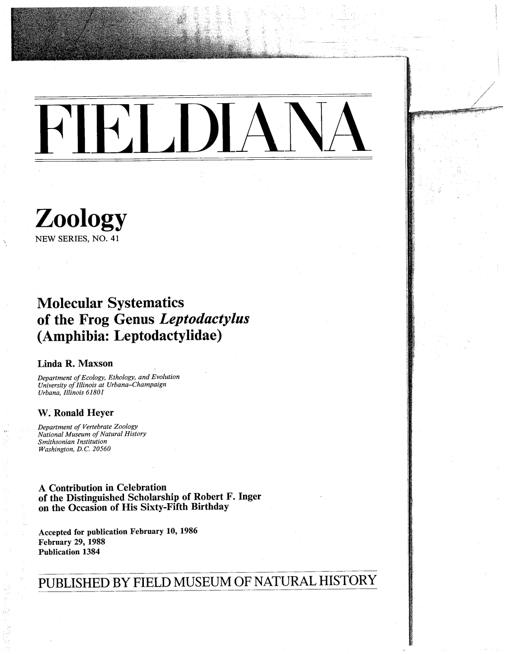 Molecular Systematics of the Frog Genus Leptodactylus (Amphibia: Leptodactylidae)