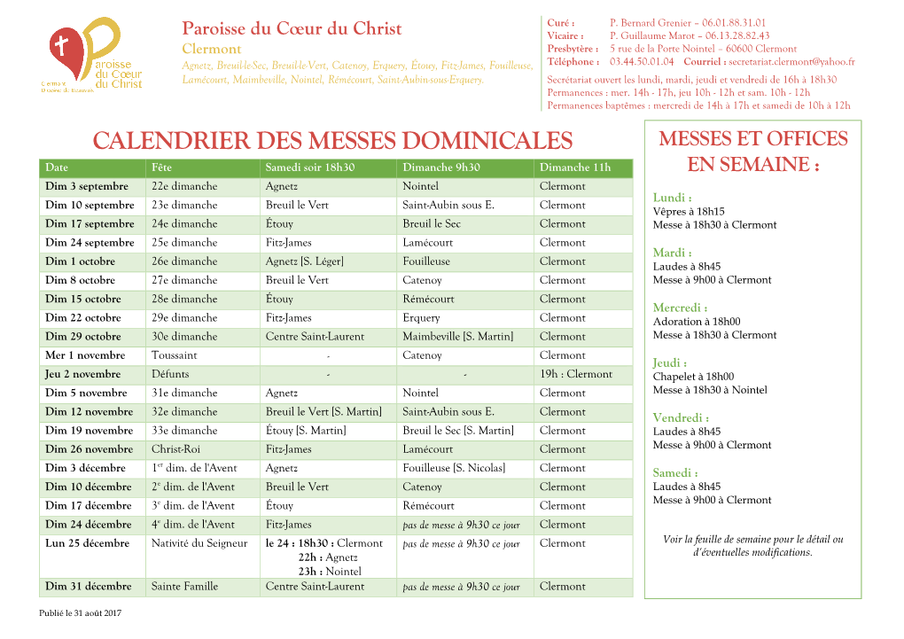 Calendrier Des Messes Dominicales Messes Et Offices