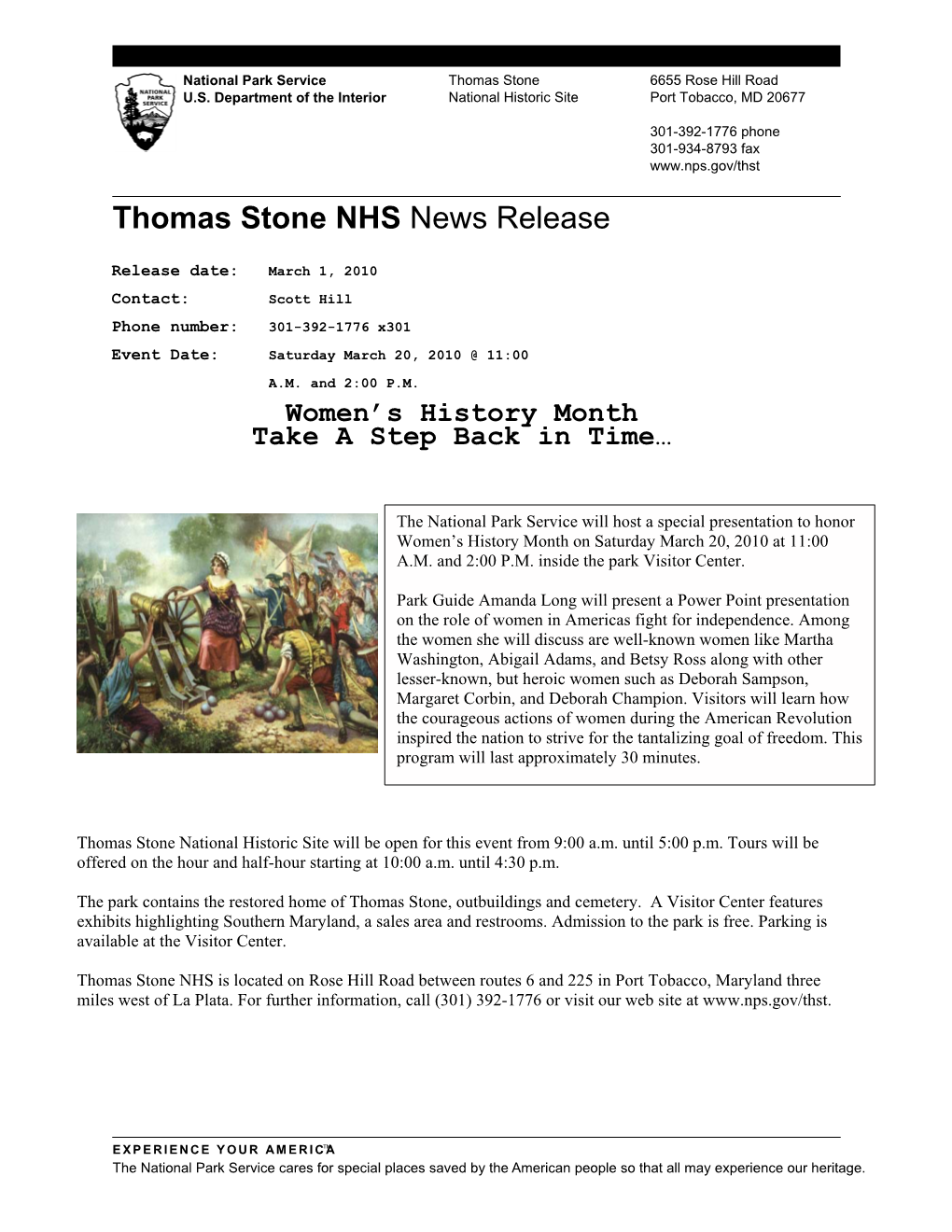 Thomas Stone NHS News Release