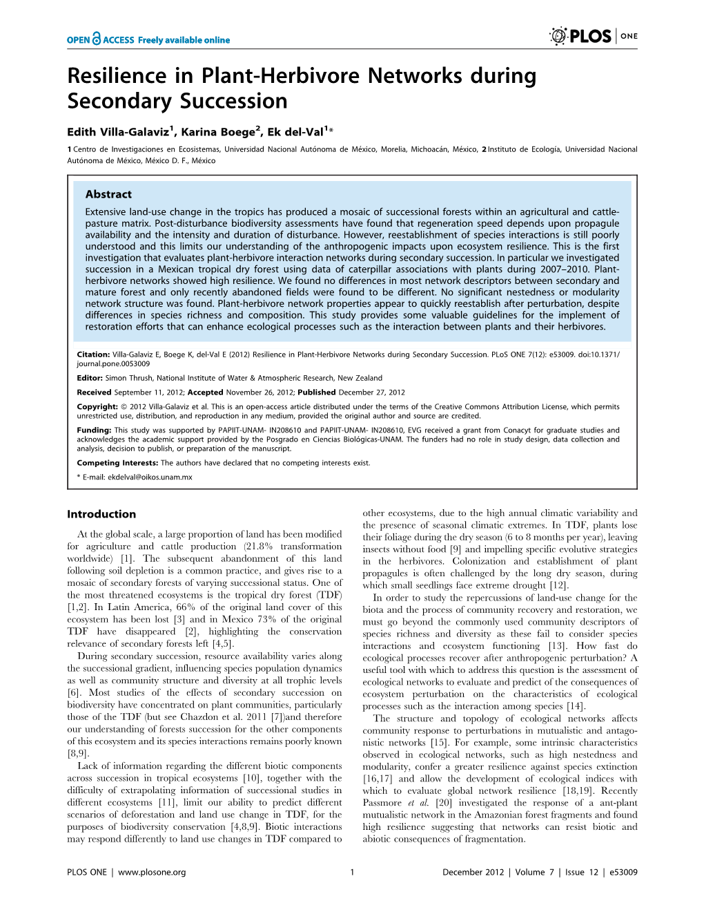 Resilience in Plant-Herbivore Networks During Secondary Succession