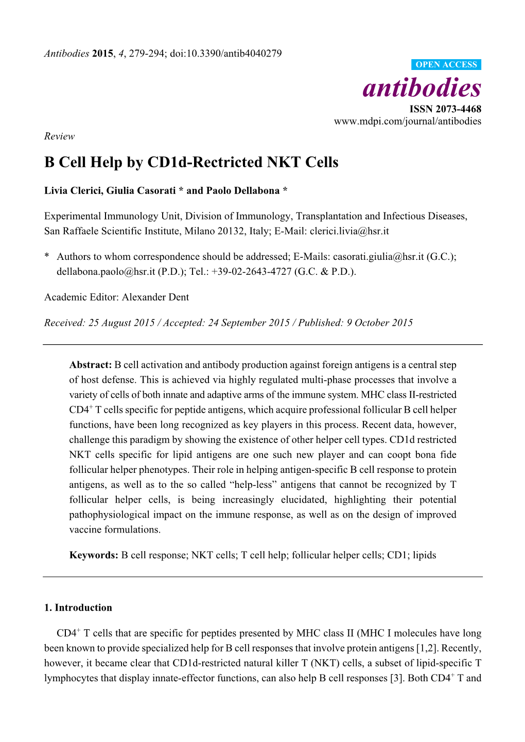 B Cell Help by Cd1d-Rectricted NKT Cells