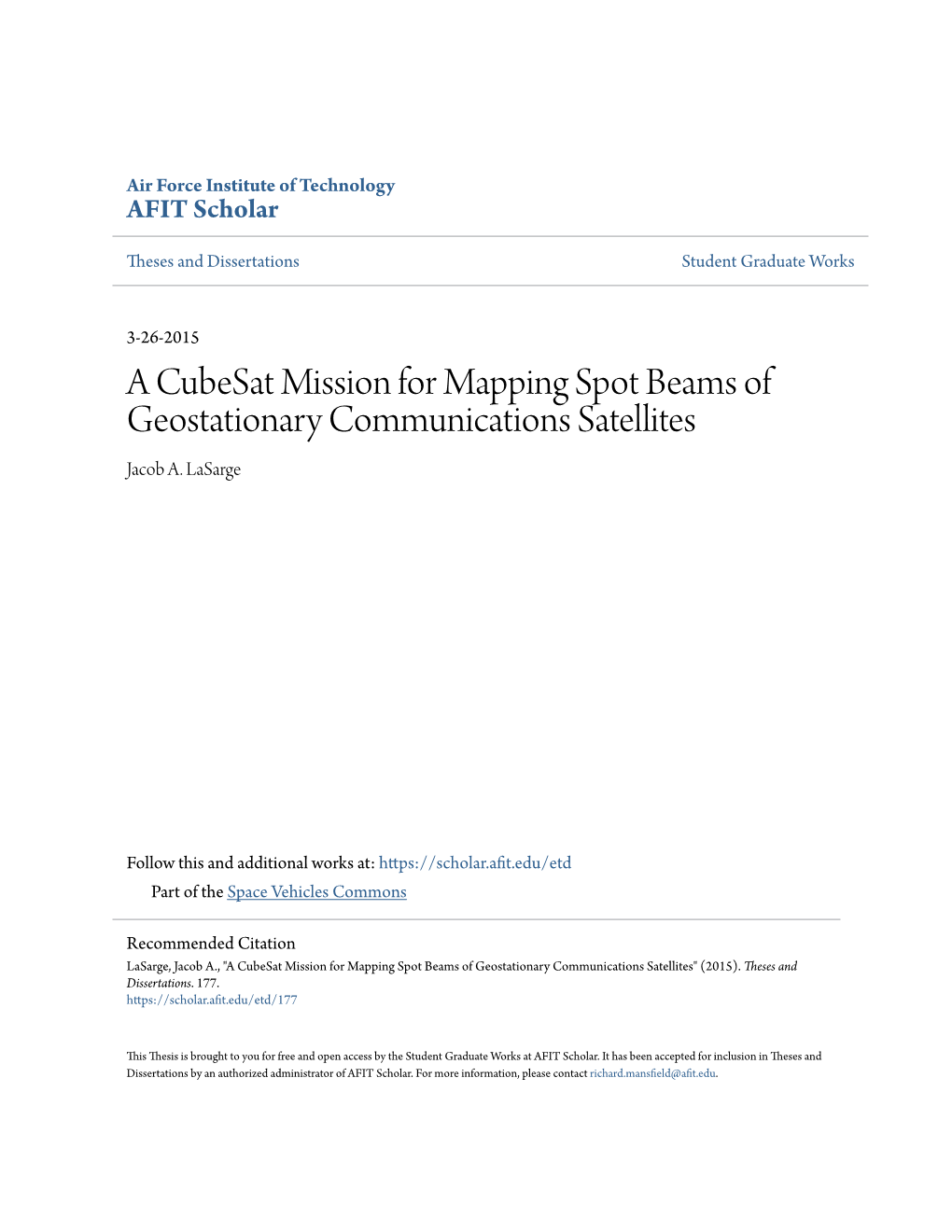 A Cubesat Mission for Mapping Spot Beams of Geostationary Communications Satellites Jacob A