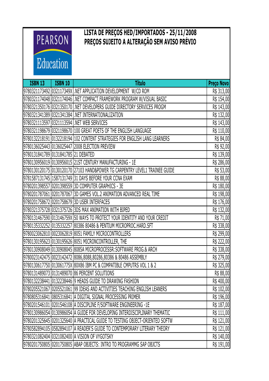 LISTA DE PRE\307OS HED.Xls