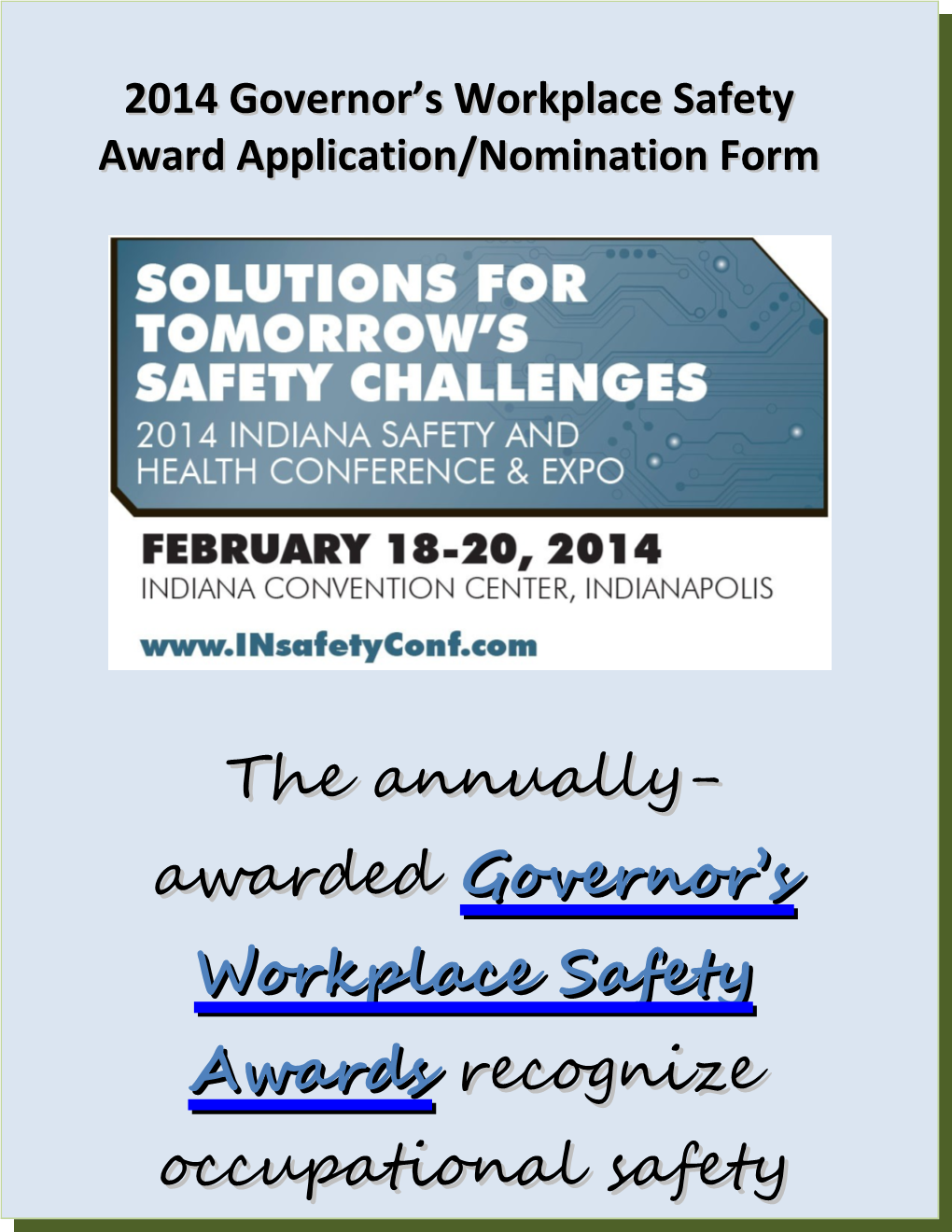 About the 2014 Governor S Workplace Safety Award