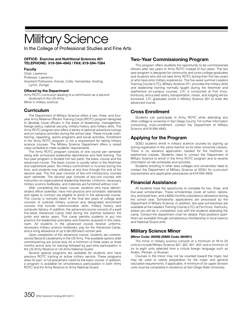 Military Science in the College of Professional Studies and Fine Arts