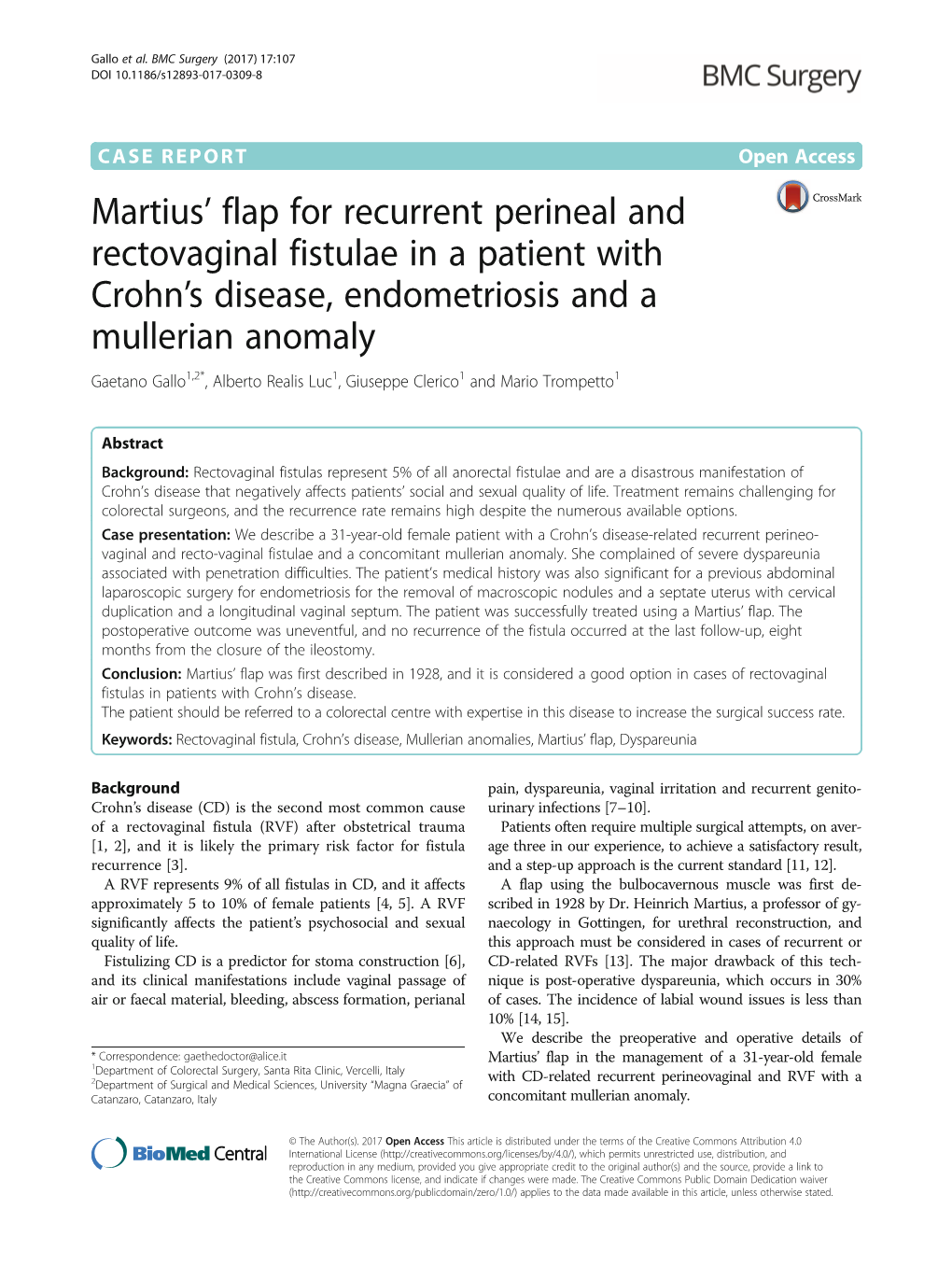 Martius' Flap for Recurrent Perineal and Rectovaginal Fistulae in a Patient with Crohn's Disease, Endometriosis and a Muller