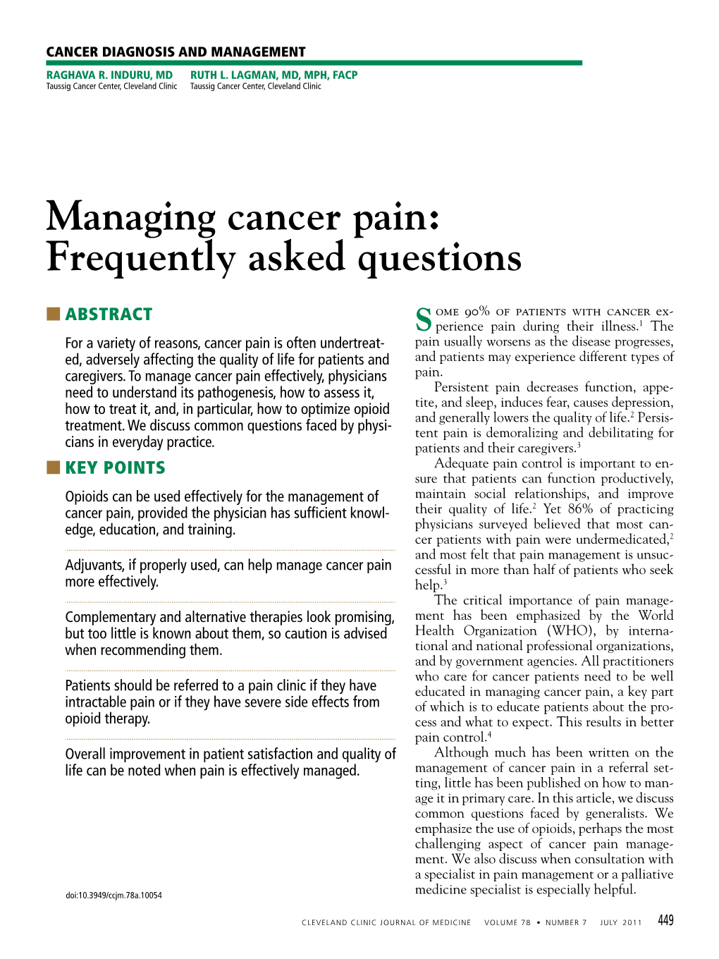 Managing Cancer Pain: Frequently Asked Questions