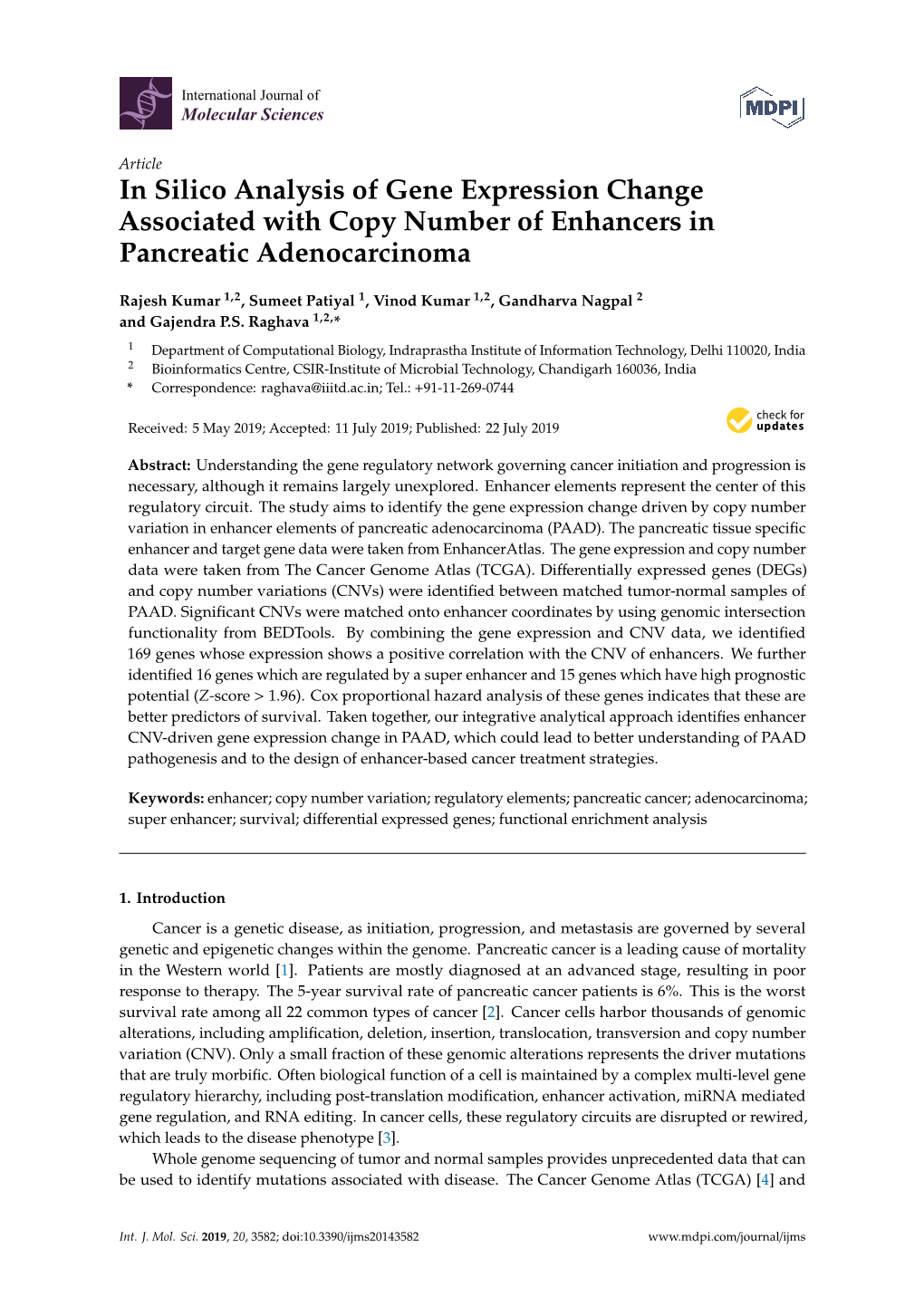 In Silico Analysis of Gene Expression Change Associated with Copy Number of Enhancers in Pancreatic Adenocarcinoma