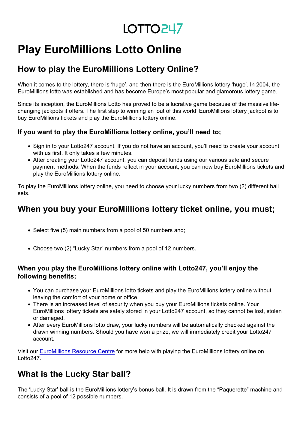 Play Euromillions Lotto Online