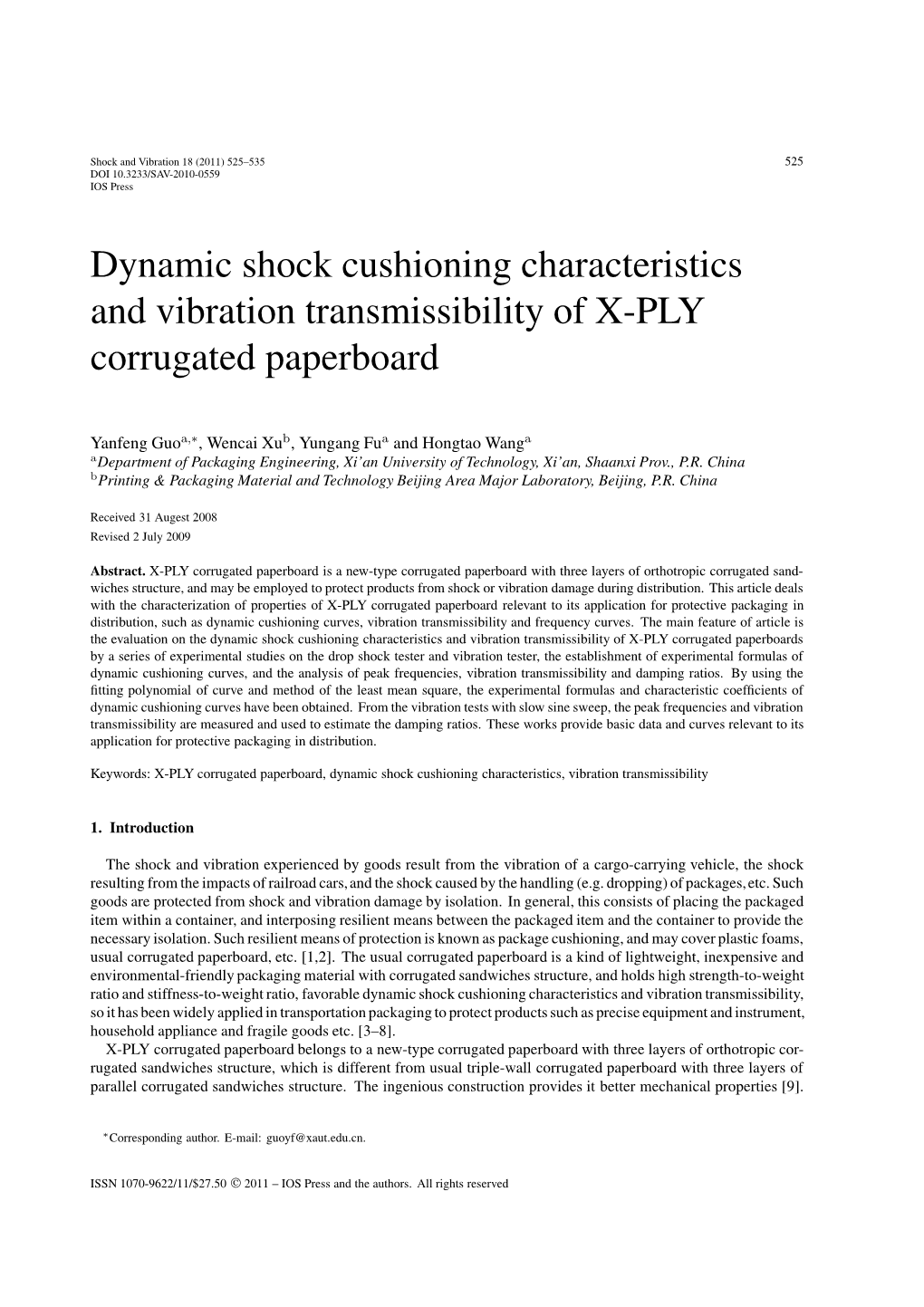 Dynamic Shock Cushioning Characteristics and Vibration Transmissibility of X-PLY Corrugated Paperboard