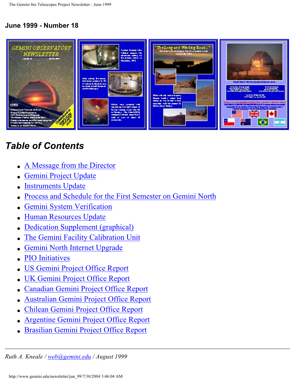 The Gemini 8M Telescopes Project Newsletter - June 1999
