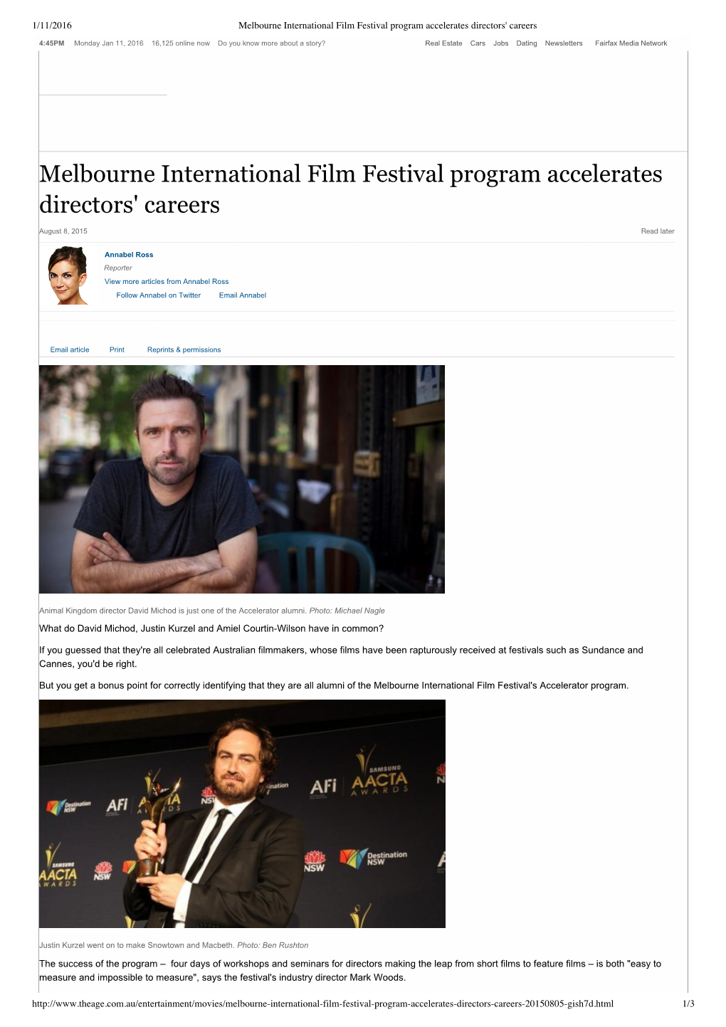 Melbourne International Film Festival Program Accelerates Directors' Careers
