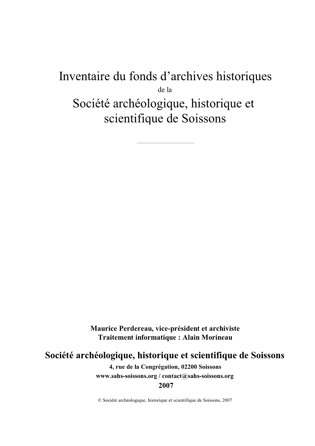 Société Archéologique, Historique Et Scientifique De Soissons Inventaire