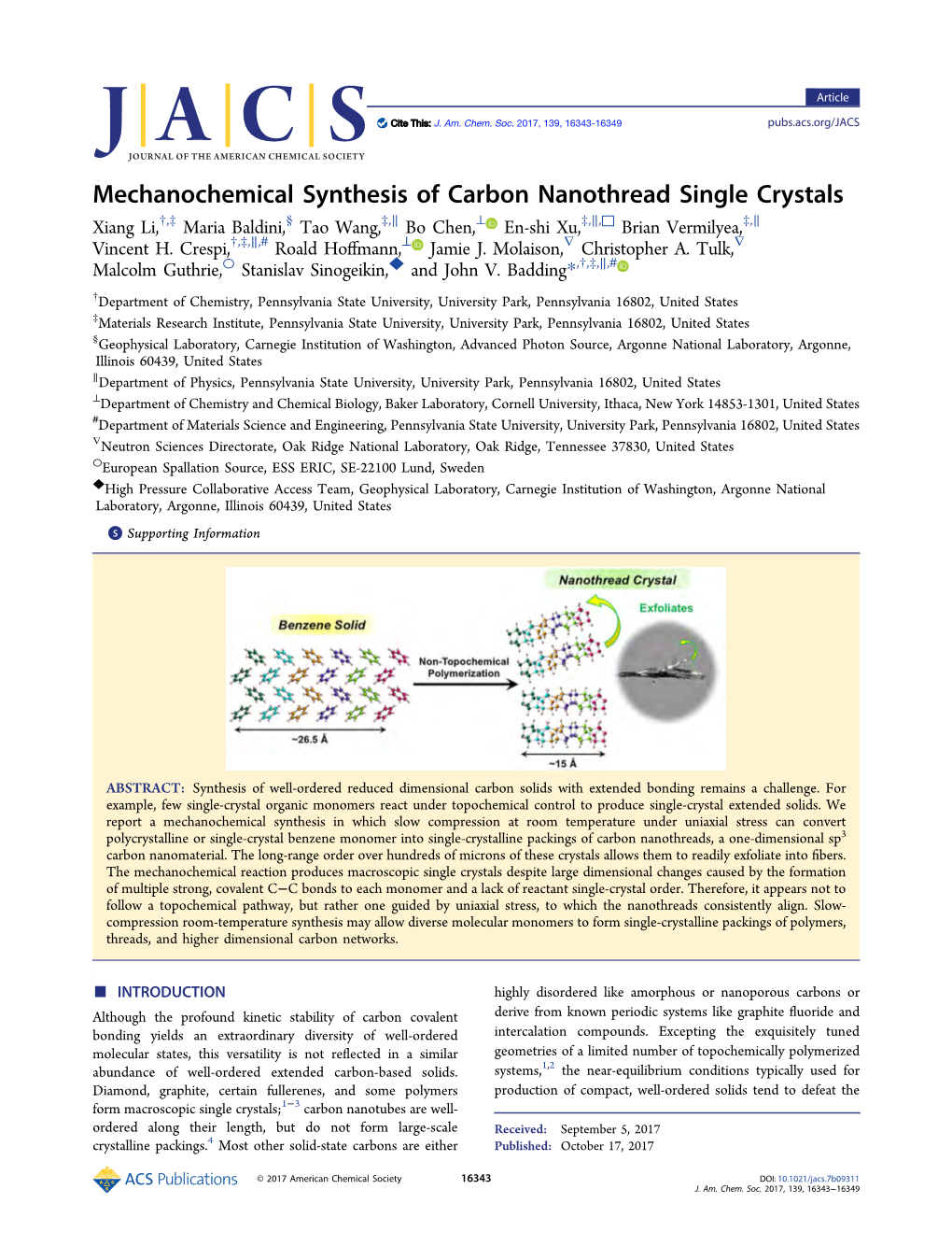 Mechanochemical Synthesis of Carbon Nanothread Single Crystals