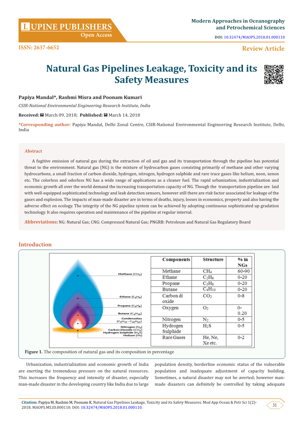 Natural Gas Pipelines Leakage, Toxicity and Its Safety Measures